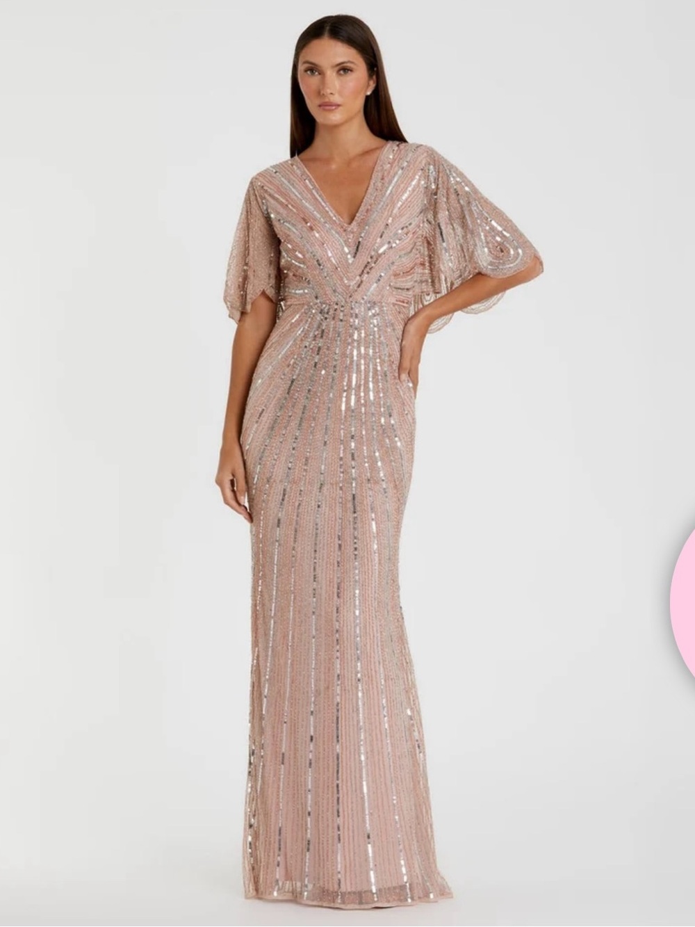 Mac Duggal V Neck Cape Sleeve Column Gown